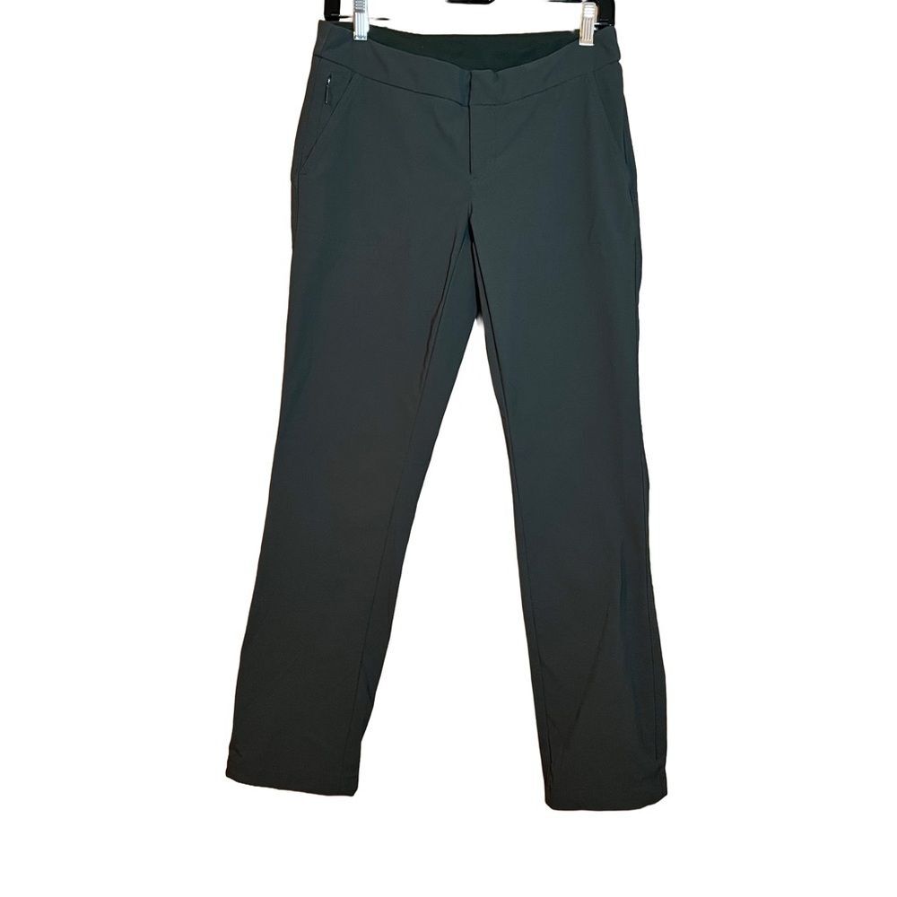 Athleta slim straight pants size 6P petite dark Army green grey
